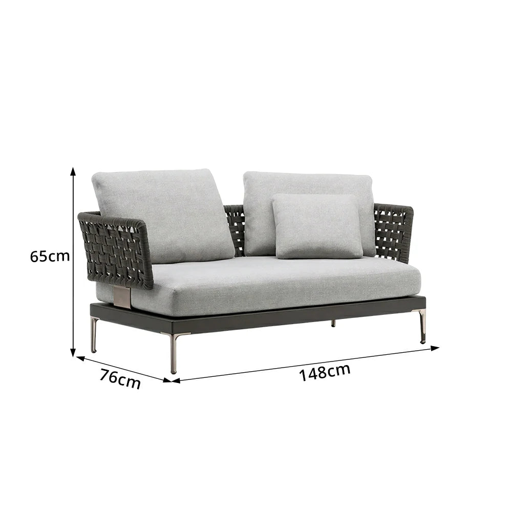 SOLARA Outdoor Rope Sofa Olefin Weave Water Repellent Cushion Two-Arm Two-Seater for Garden Patio