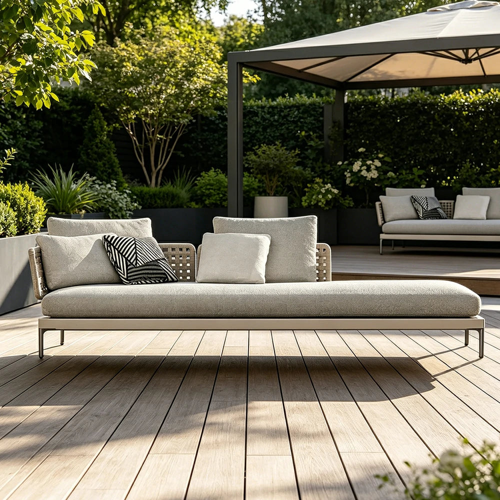 SOLARA Outdoor Rope Sofa Olefin Weave Water Repellent Cushion Queen-Style Three-Seater for Garden Patio