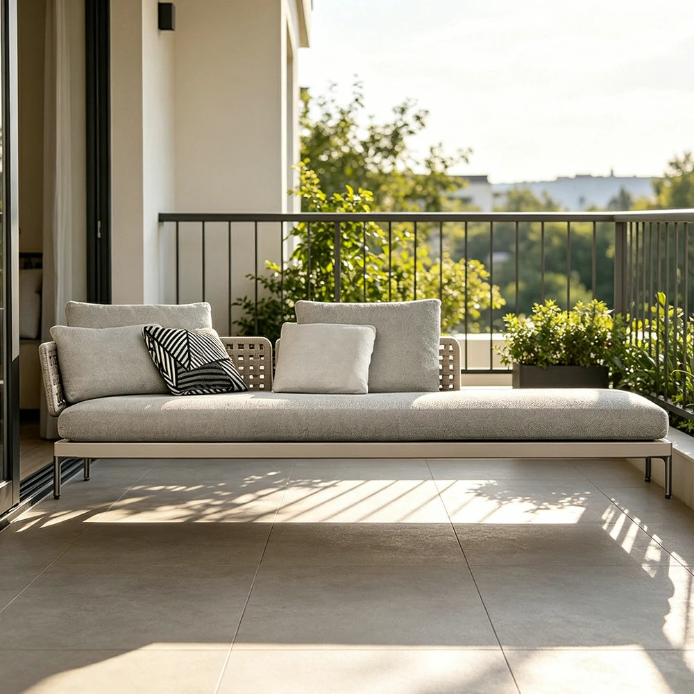 SOLARA Outdoor Rope Sofa Olefin Weave Water Repellent Cushion Queen-Style Three-Seater for Garden Patio