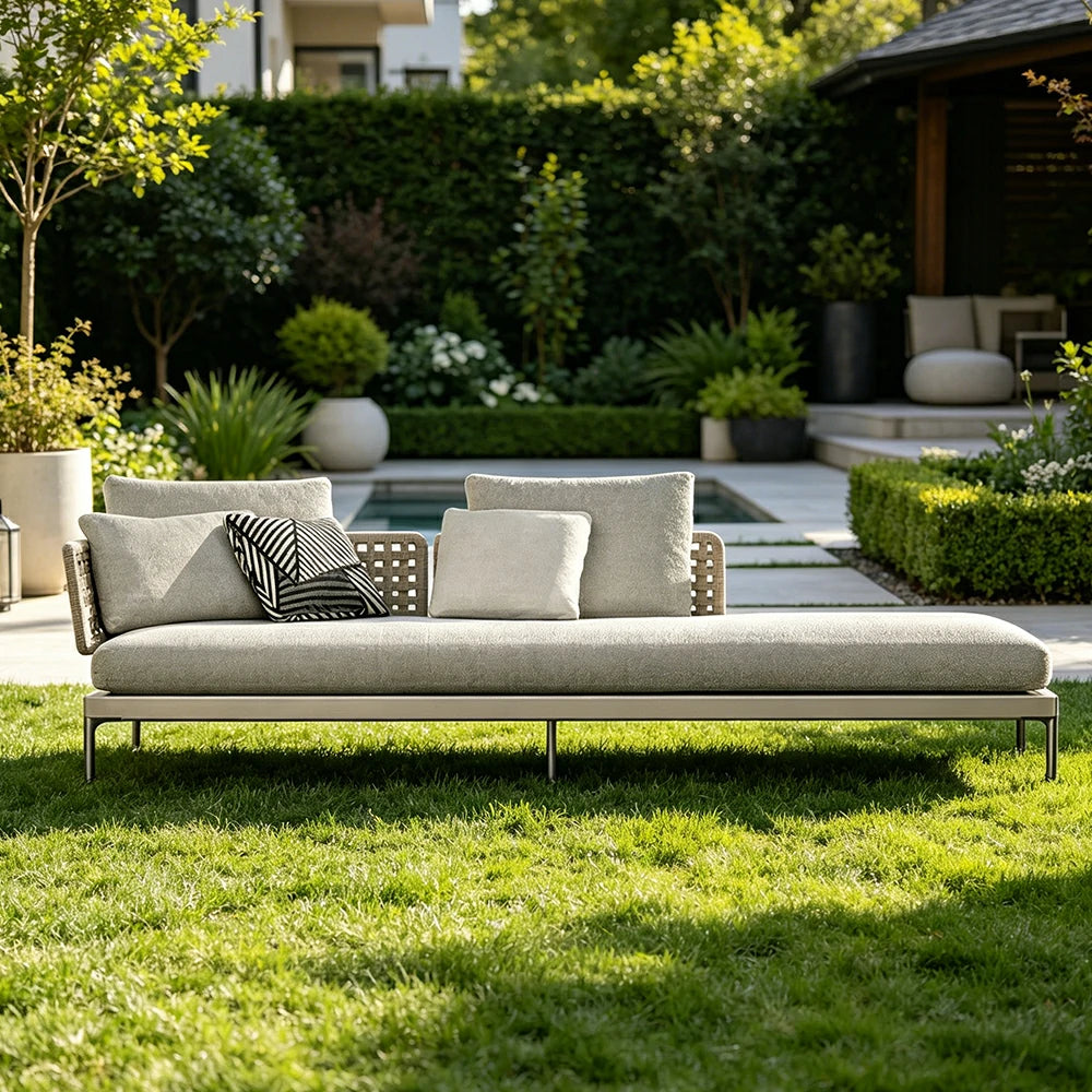 SOLARA Outdoor Rope Sofa Olefin Weave Water Repellent Cushion Queen-Style Three-Seater for Garden Patio