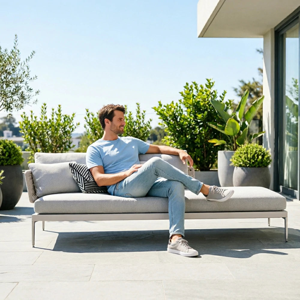 SOLARA Outdoor Rope Sofa Olefin Weave Water Repellent Cushion Queen-Style Three-Seater for Garden Patio
