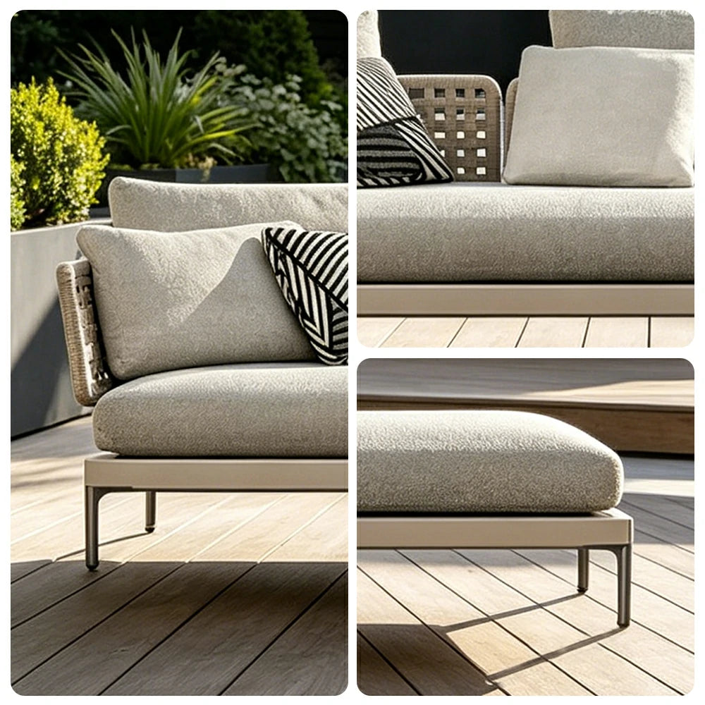 SOLARA Outdoor Rope Sofa Olefin Weave Water Repellent Cushion Queen-Style Three-Seater for Garden Patio