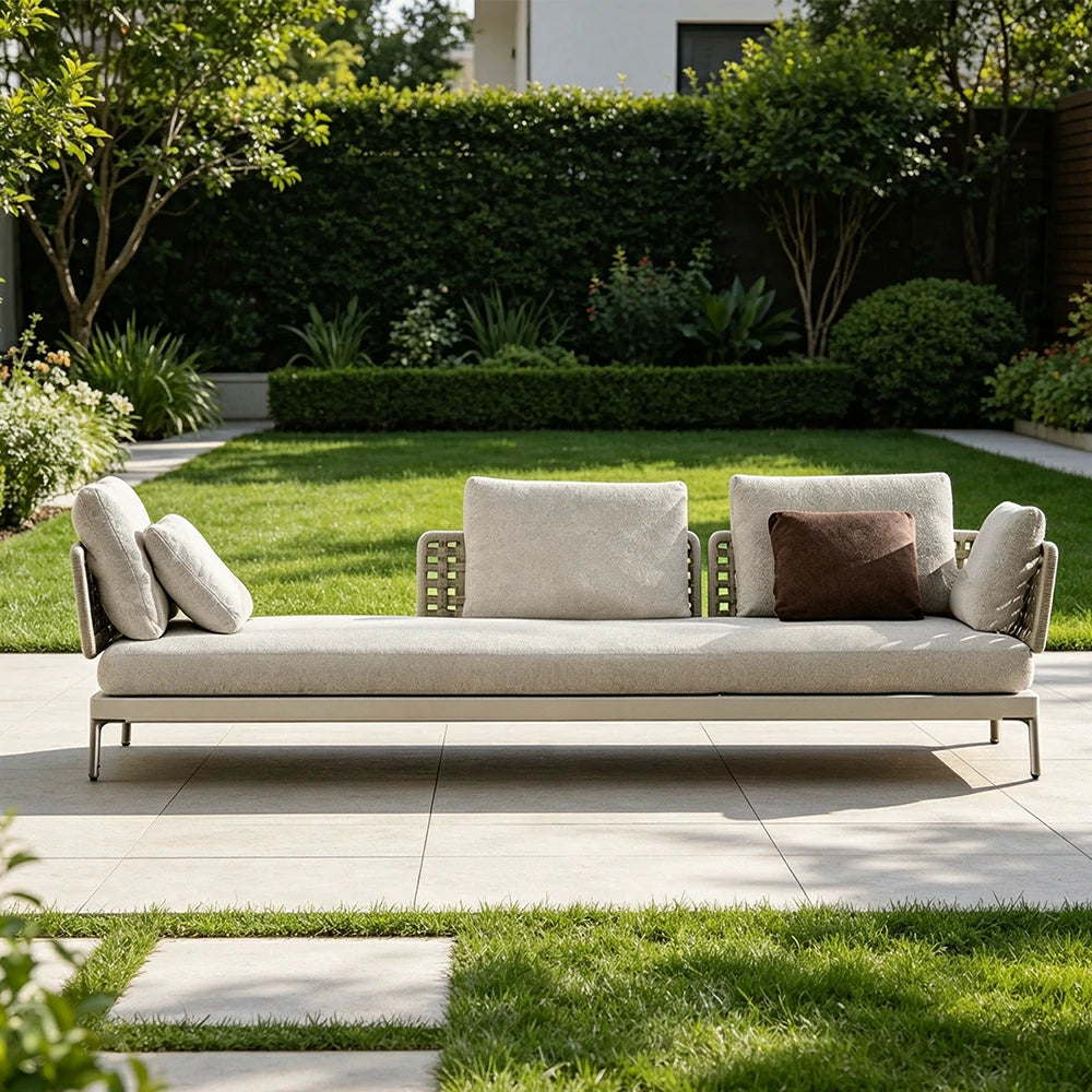 SOLARA Outdoor Rope Sofa Olefin Weave Water Repellent Cushion Modular Three-Seater for Garden Patio