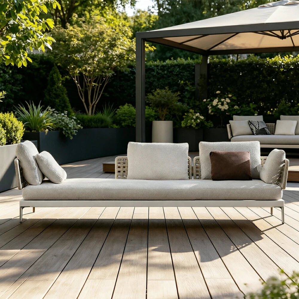 SOLARA Outdoor Rope Sofa Olefin Weave Water Repellent Cushion Modular Three-Seater for Garden Patio