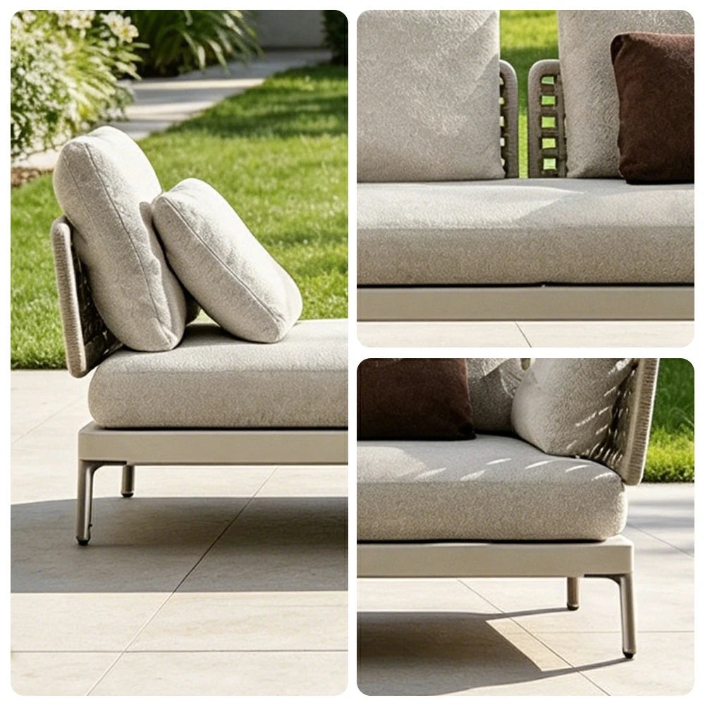 SOLARA Outdoor Rope Sofa Olefin Weave Water Repellent Cushion Modular Three-Seater for Garden Patio