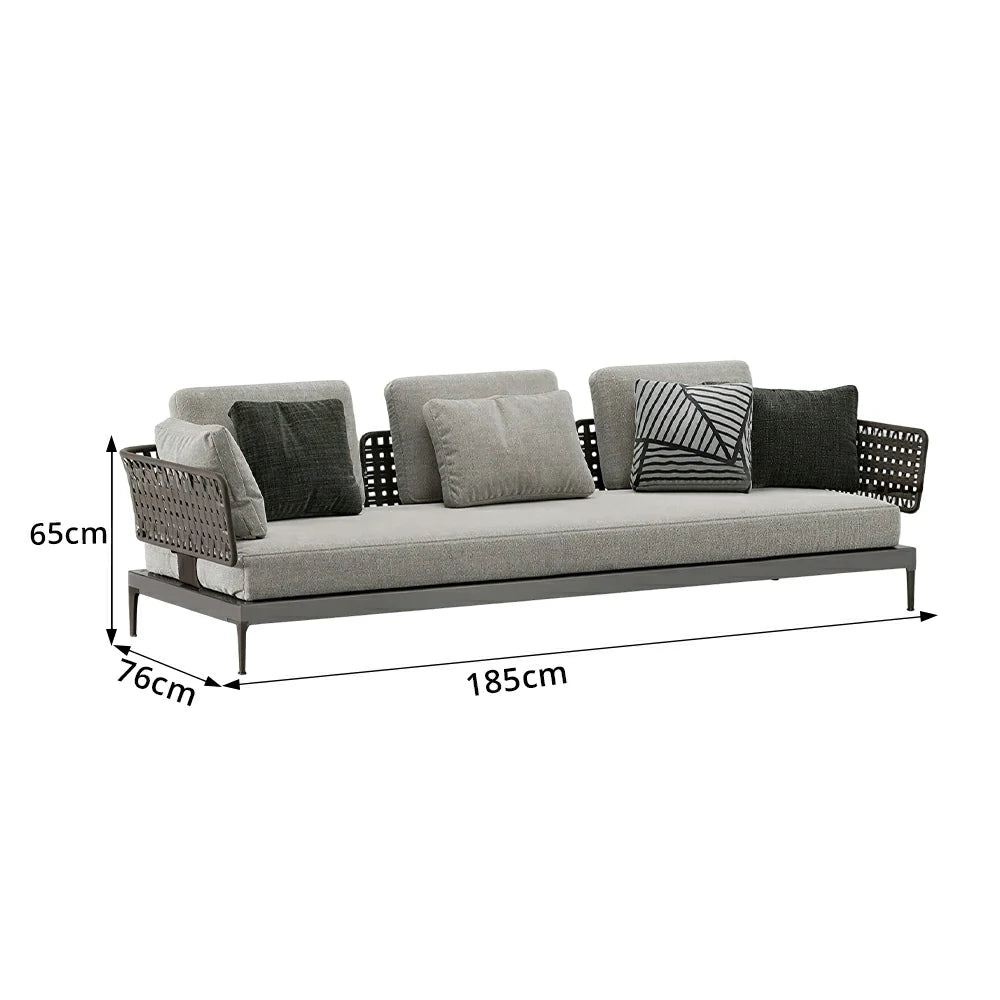 SOLARA Outdoor Rope Sofa Olefin Weave Water Repellent Cushion Armrest Three-Seater for Garden Patio