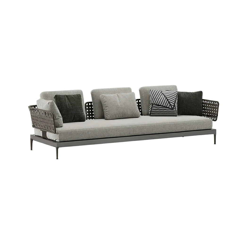 SOLARA Outdoor Rope Sofa Olefin Weave Water Repellent Cushion Armrest Three-Seater for Garden Patio