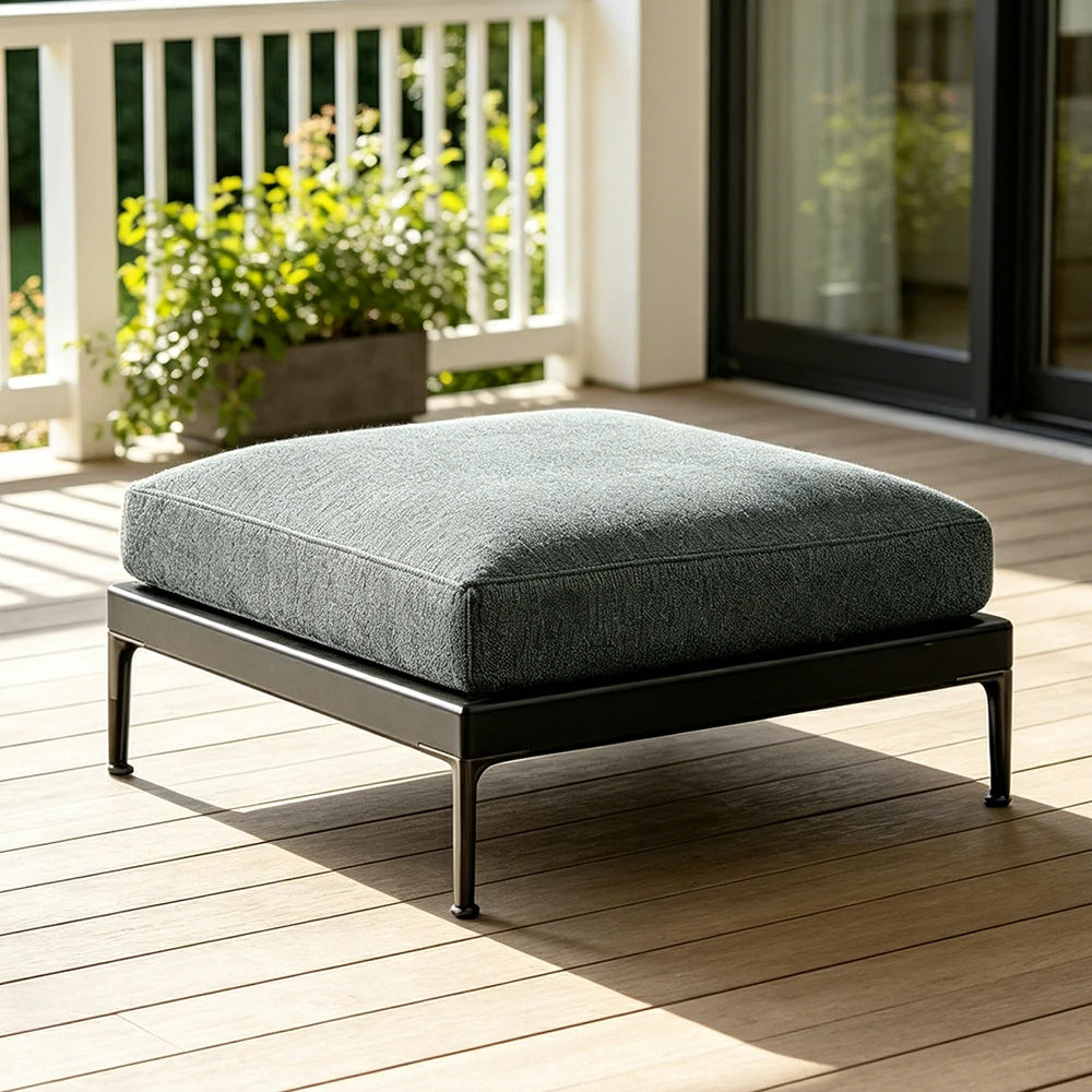 SOLARA Outdoor Rope Short Ottoman Olefin Weave Water Repellent Cushion for Garden Patio