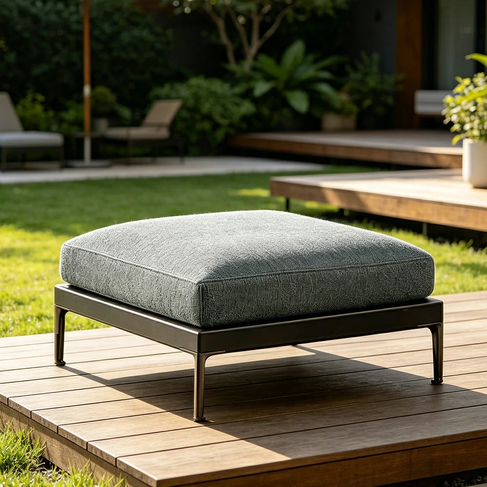 SOLARA Outdoor Rope Short Ottoman Olefin Weave Water Repellent Cushion for Garden Patio