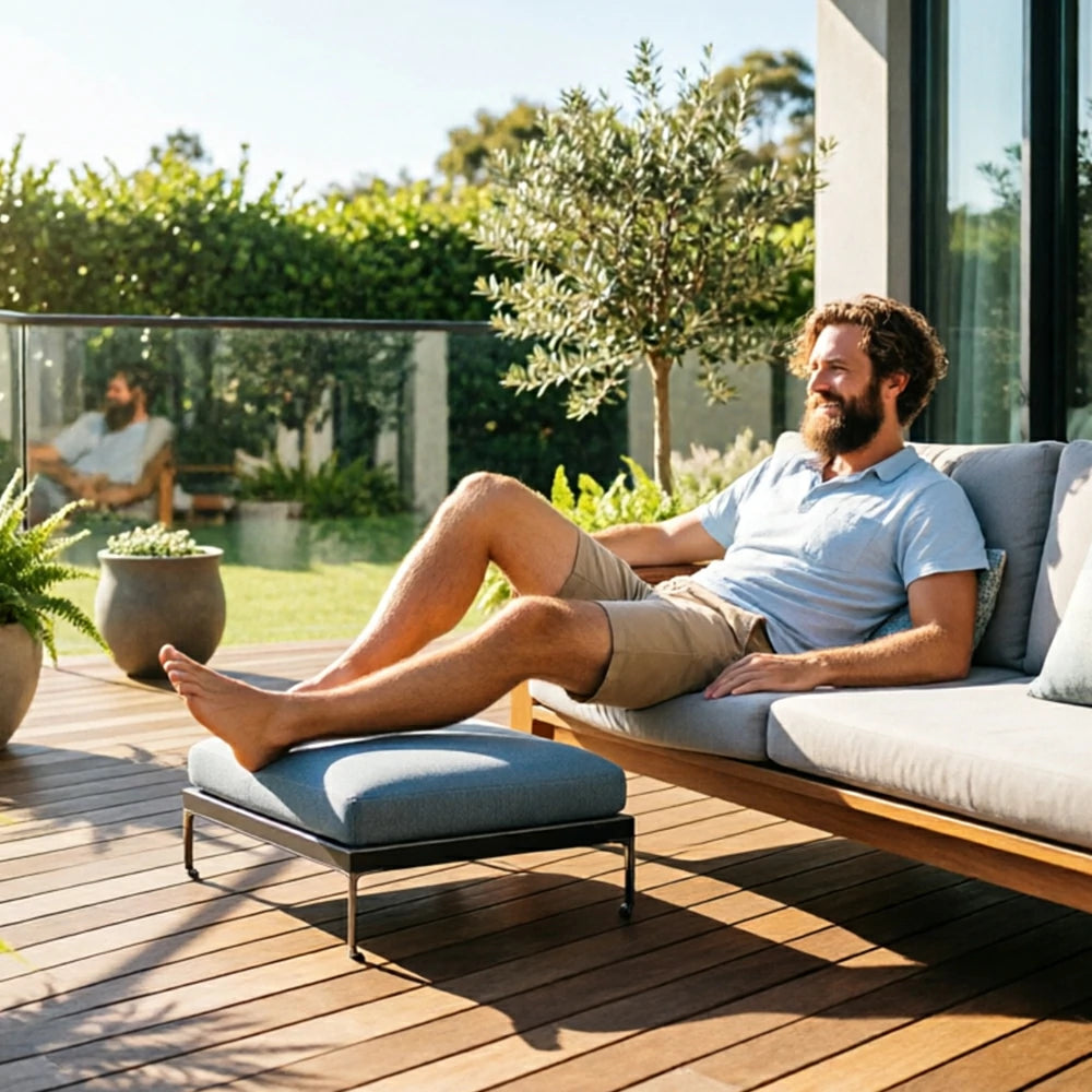 SOLARA Outdoor Rope Short Ottoman Olefin Weave Water Repellent Cushion for Garden Patio