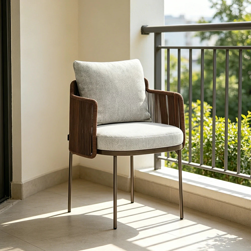 SOLARA Outdoor Backrest Chair PE Rattan High-Density Foam Water Repellent Fabric for Garden Balcony Patio