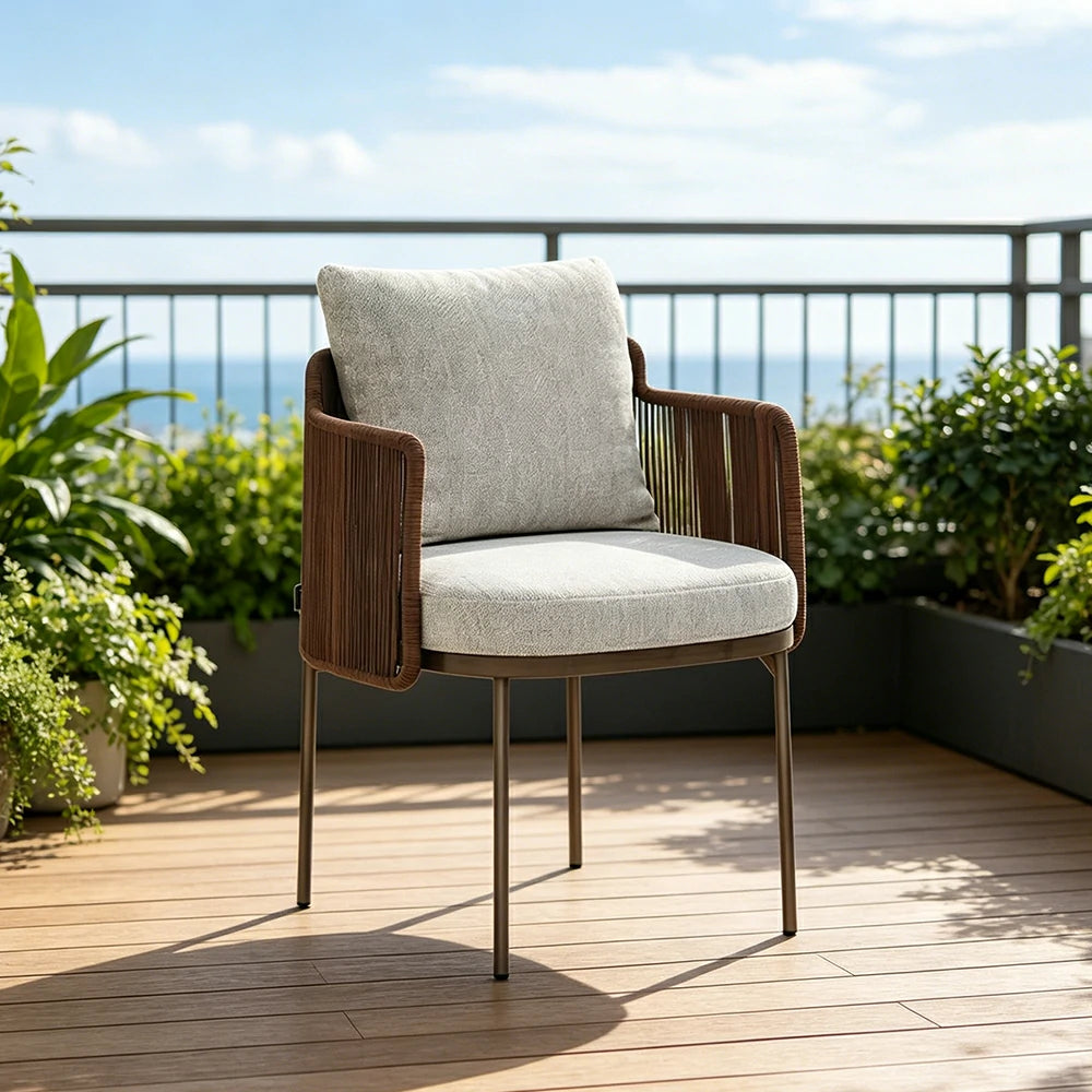 SOLARA Outdoor Backrest Chair PE Rattan High-Density Foam Water Repellent Fabric for Garden Balcony Patio