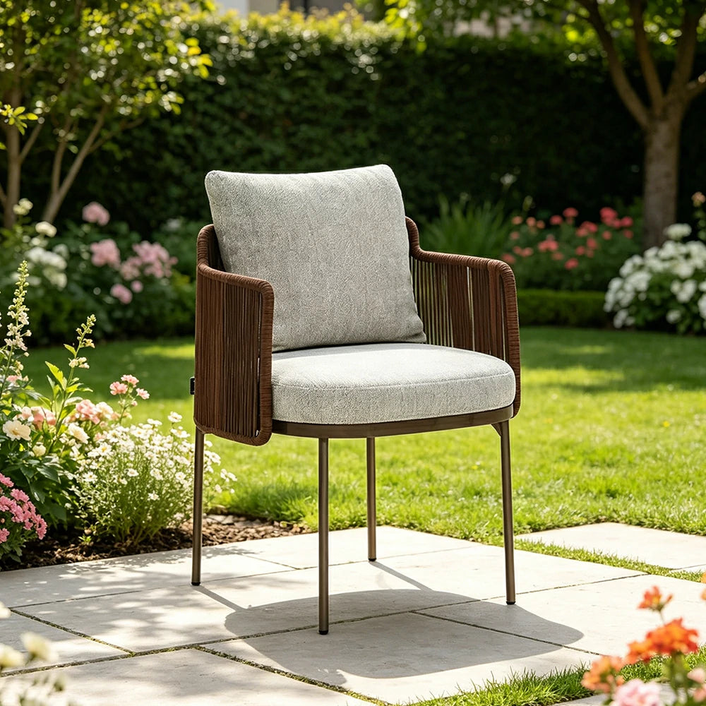 SOLARA Outdoor Backrest Chair PE Rattan High-Density Foam Water Repellent Fabric for Garden Balcony Patio