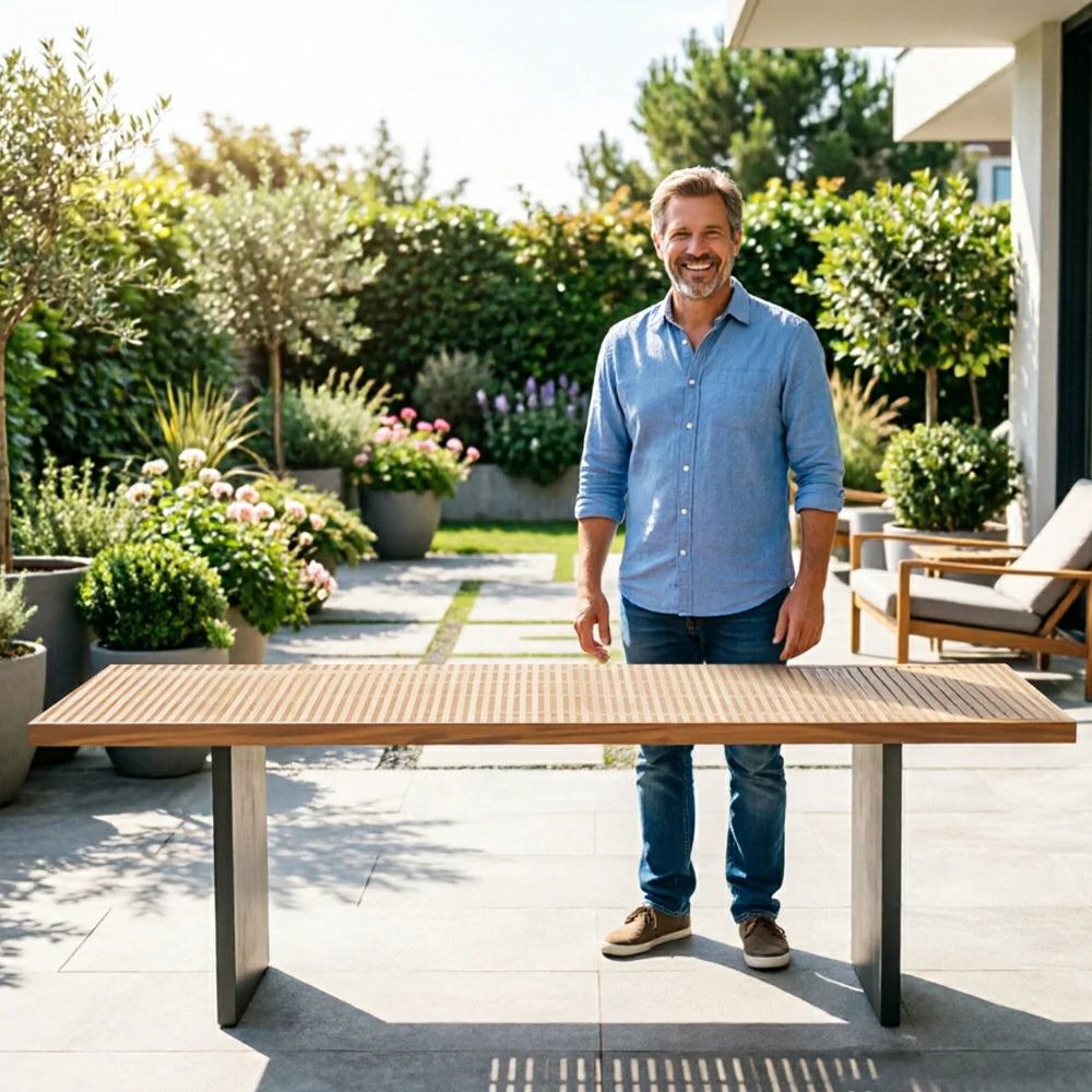 SOLARA Outdoor Teak Dining Table Weather-Resistant Teak Aluminium Frame 160/200cm for Garden Patio