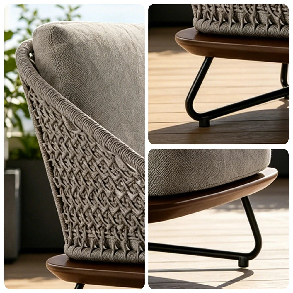 SOLARA Outdoor Single Lounge Chair with Borneo Teak Wood Frame - Water Repellent Cushions for Garden Balcony Patio - Grey