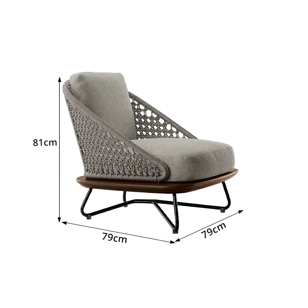 SOLARA Outdoor Single Lounge Chair with Borneo Teak Wood Frame - Water Repellent Cushions for Garden Balcony Patio - Grey
