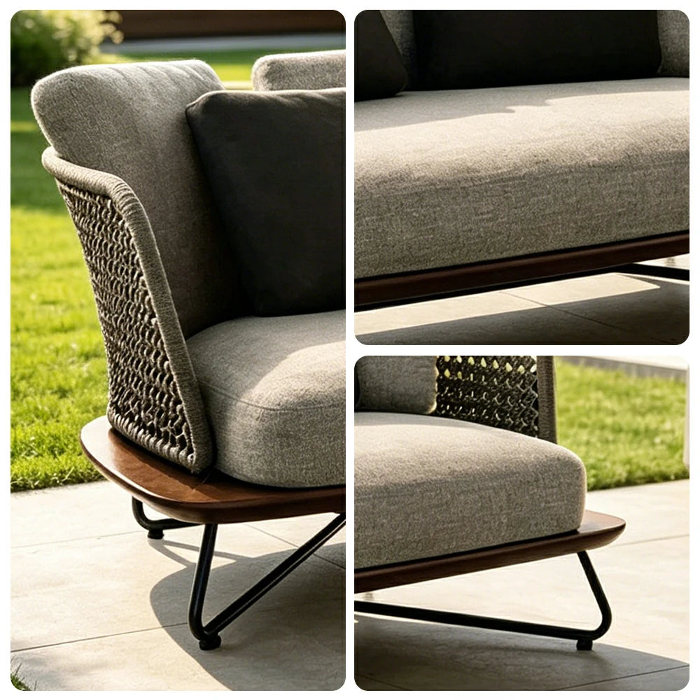 SOLARA Outdoor 2 Seater Sofa with Borneo Teak Wood Frame - Water Repellent Cushions for Garden Balcony Patio - Grey