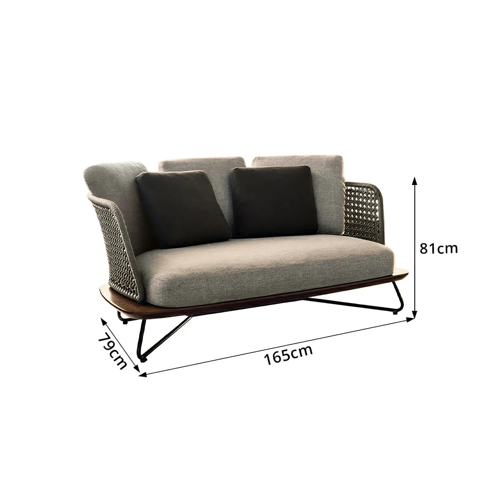 SOLARA Outdoor 2 Seater Sofa with Borneo Teak Wood Frame - Water Repellent Cushions for Garden Balcony Patio - Grey