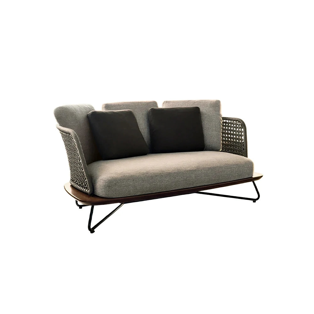 SOLARA Outdoor 2 Seater Sofa with Borneo Teak Wood Frame - Water Repellent Cushions for Garden Balcony Patio - Grey