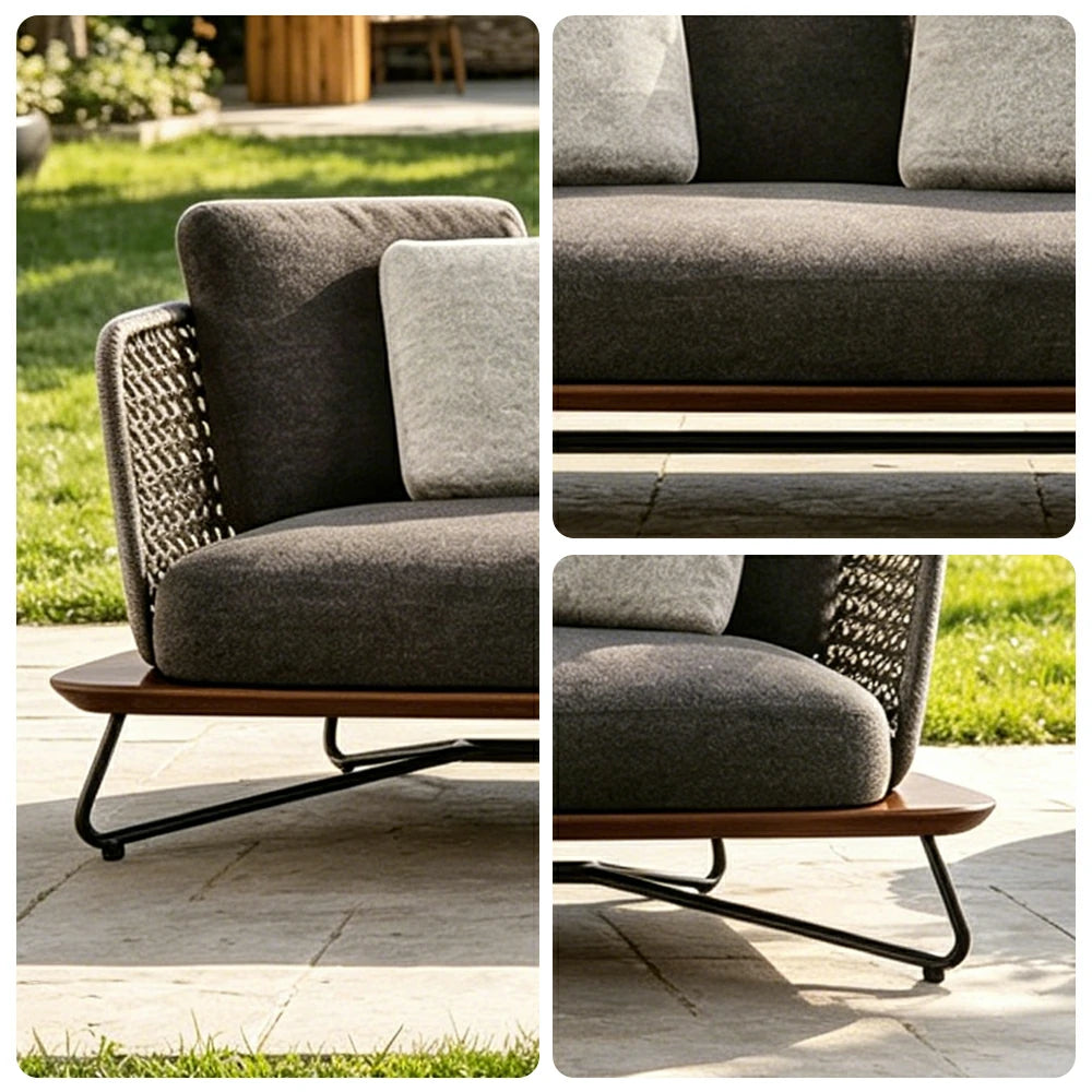 SOLARA Outdoor 3 Seater Sofa with Borneo Teak Wood Frame - Water Repellent Cushions for Garden Balcony Patio - Grey