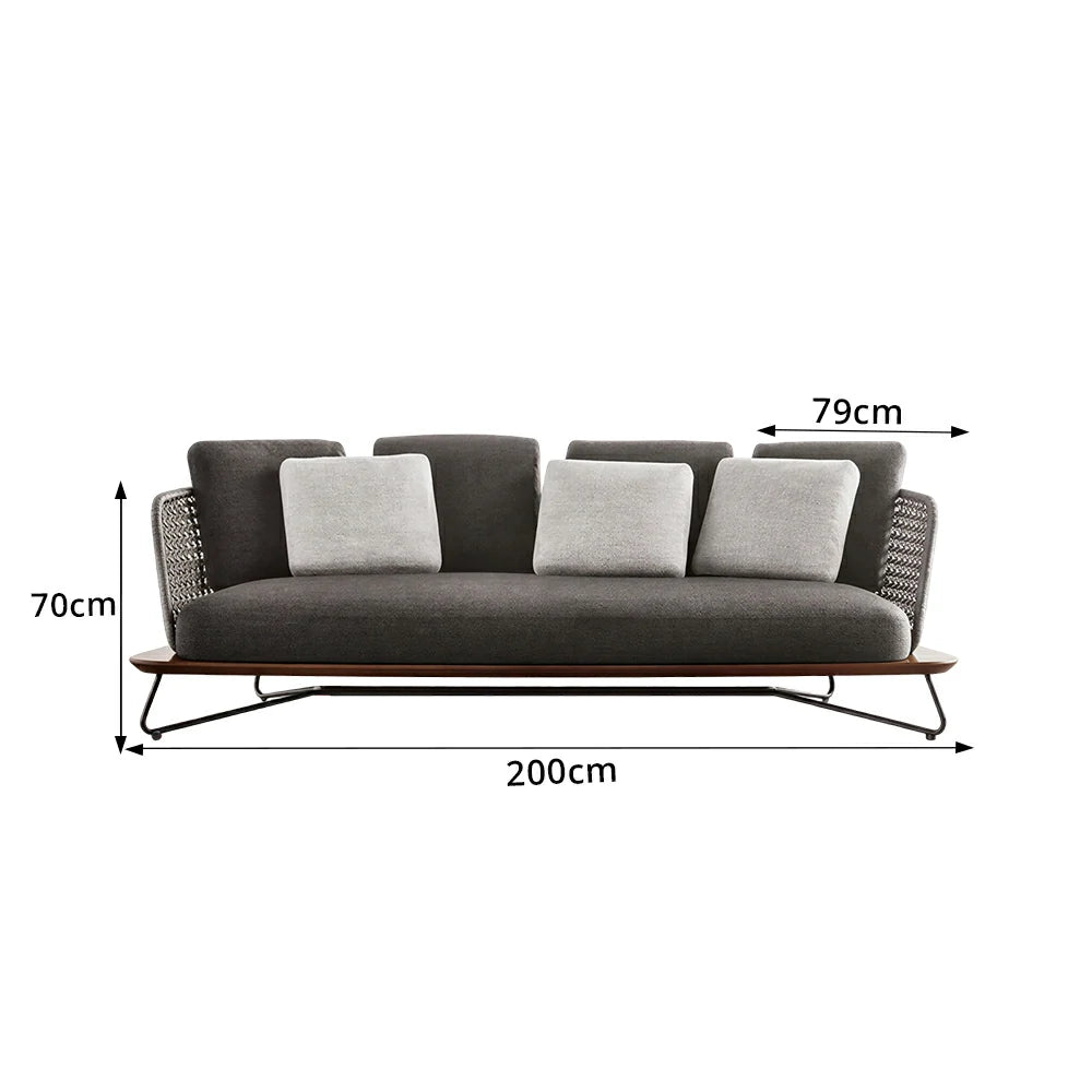 SOLARA Outdoor 3 Seater Sofa with Borneo Teak Wood Frame - Water Repellent Cushions for Garden Balcony Patio - Grey