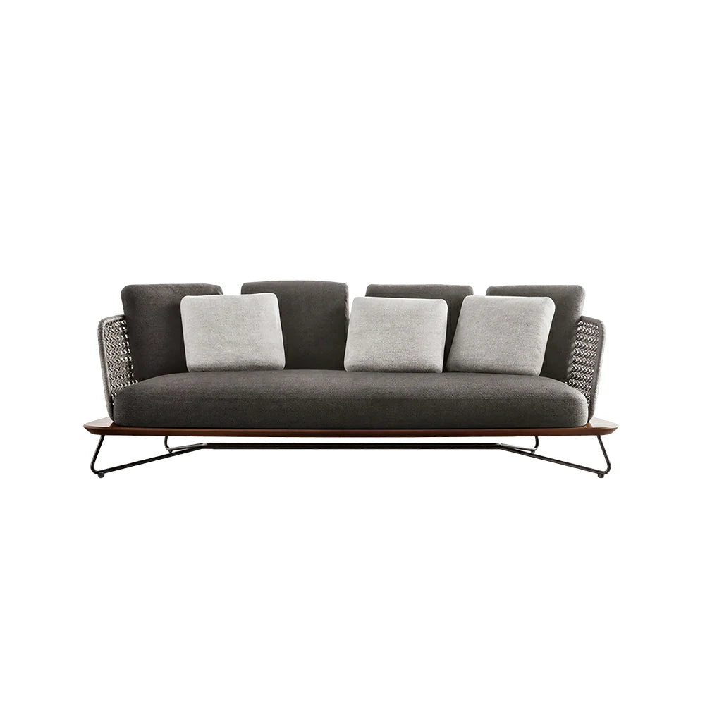 SOLARA Outdoor 3 Seater Sofa with Borneo Teak Wood Frame - Water Repellent Cushions for Garden Balcony Patio - Grey