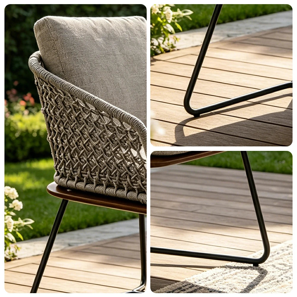SOLARA Outdoor Single Dining Chair with Borneo Teak Wood Frame - Water Repellent Cushion for Garden Balcony Patio - Grey