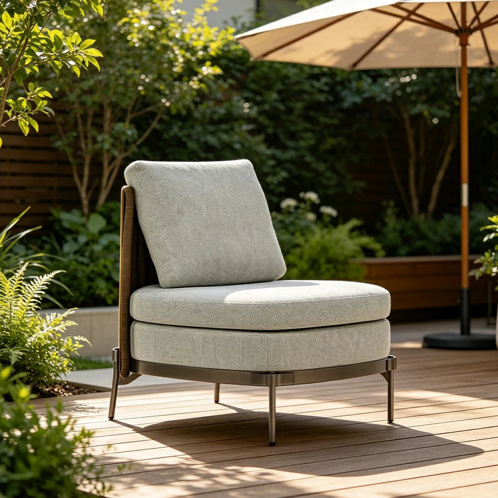 SOLARA Outdoor Armless Single Lounge Chair - Water Repellent Sun Resistant Cushion for Garden Balcony Patio - Grey