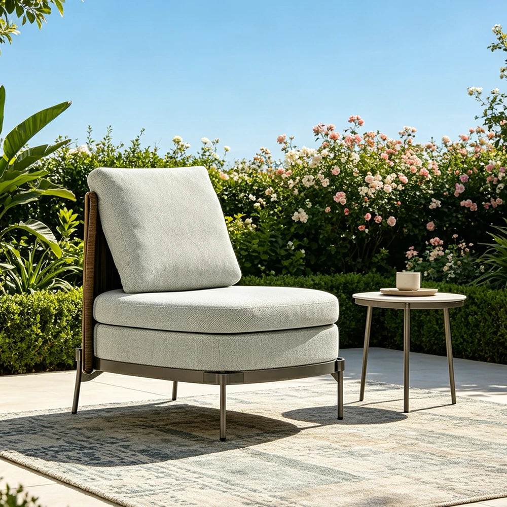 SOLARA Outdoor Armless Single Lounge Chair - Water Repellent Sun Resistant Cushion for Garden Balcony Patio - Grey