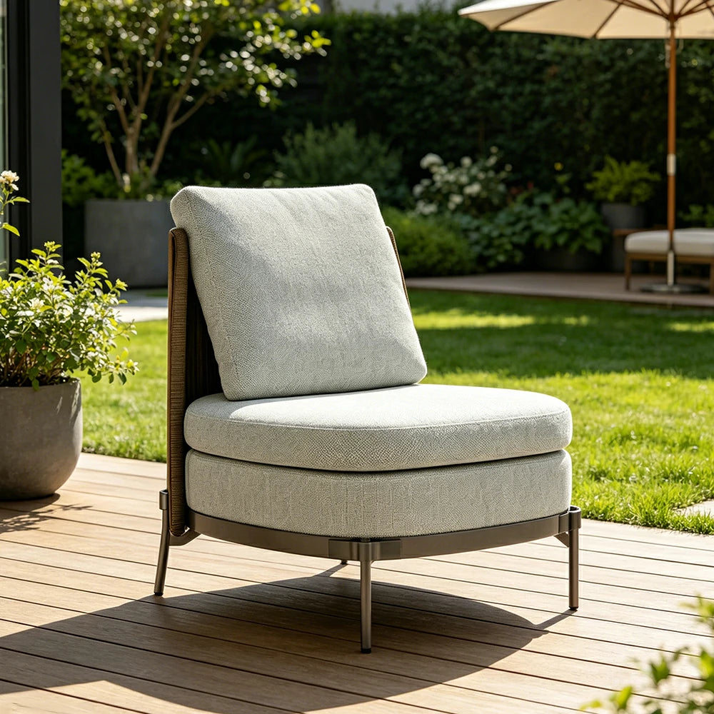 SOLARA Outdoor Armless Single Lounge Chair - Water Repellent Sun Resistant Cushion for Garden Balcony Patio - Grey
