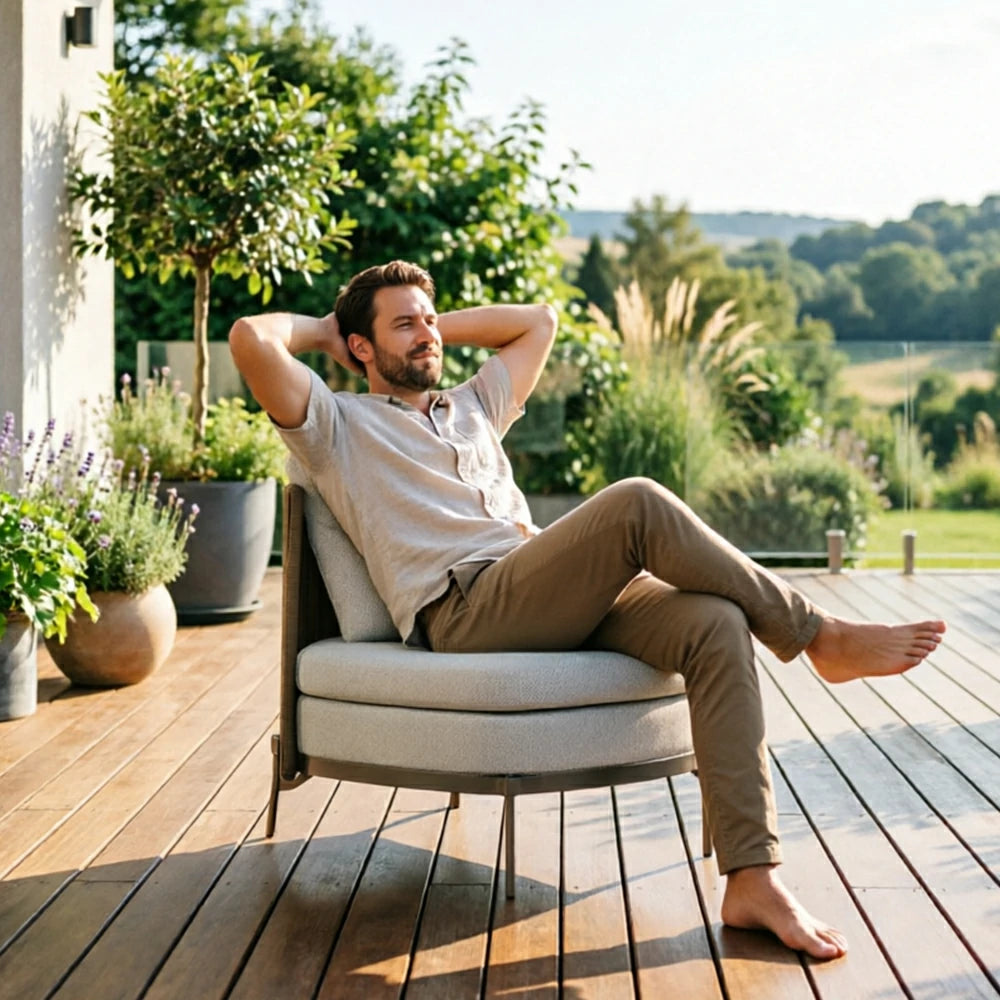 SOLARA Outdoor Armless Single Lounge Chair - Water Repellent Sun Resistant Cushion for Garden Balcony Patio - Grey
