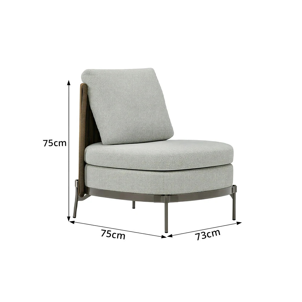 SOLARA Outdoor Armless Single Lounge Chair - Water Repellent Sun Resistant Cushion for Garden Balcony Patio - Grey