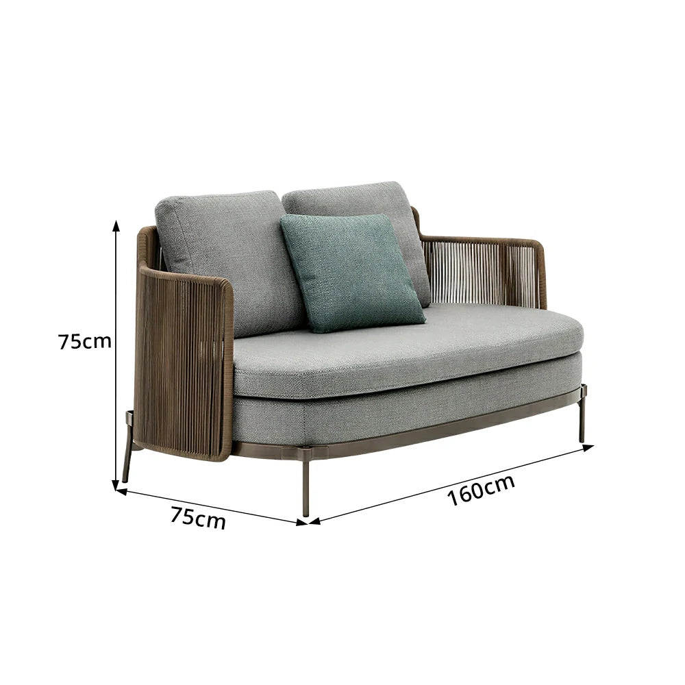 SOLARA Outdoor 2 Seater Sofa with Armrests - Water Repellent Sun Resistant Cushions for Garden Balcony Patio - Grey