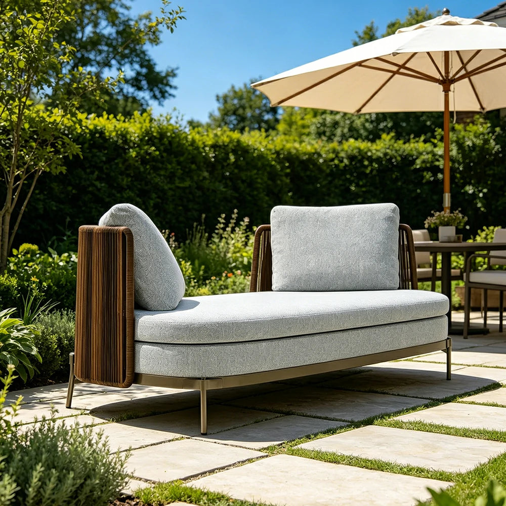 SOLARA Outdoor Double Sided 2 Seater Sofa - Water Repellent Sun Resistant Cushions for Garden Balcony Patio - Grey