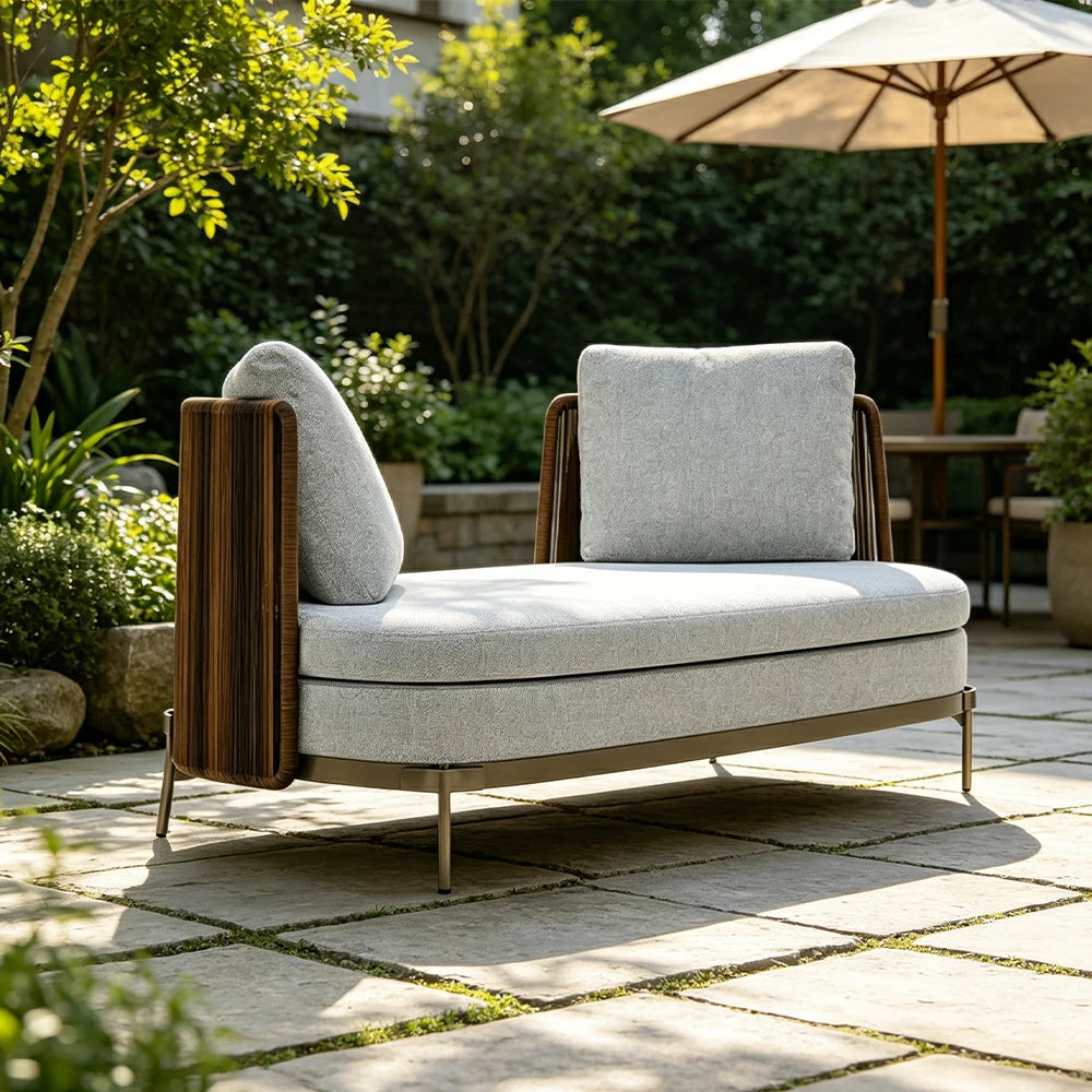SOLARA Outdoor Double Sided 2 Seater Sofa - Water Repellent Sun Resistant Cushions for Garden Balcony Patio - Grey
