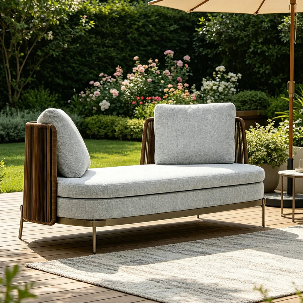 SOLARA Outdoor Double Sided 2 Seater Sofa - Water Repellent Sun Resistant Cushions for Garden Balcony Patio - Grey
