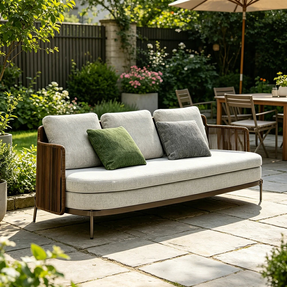 SOLARA Outdoor 3 Seater Sofa with Armrests - Water Repellent Sun Resistant Cushions for Garden Balcony Patio - Grey
