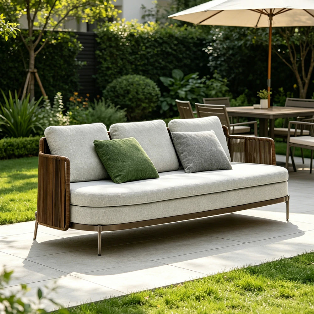 SOLARA Outdoor 3 Seater Sofa with Armrests - Water Repellent Sun Resistant Cushions for Garden Balcony Patio - Grey