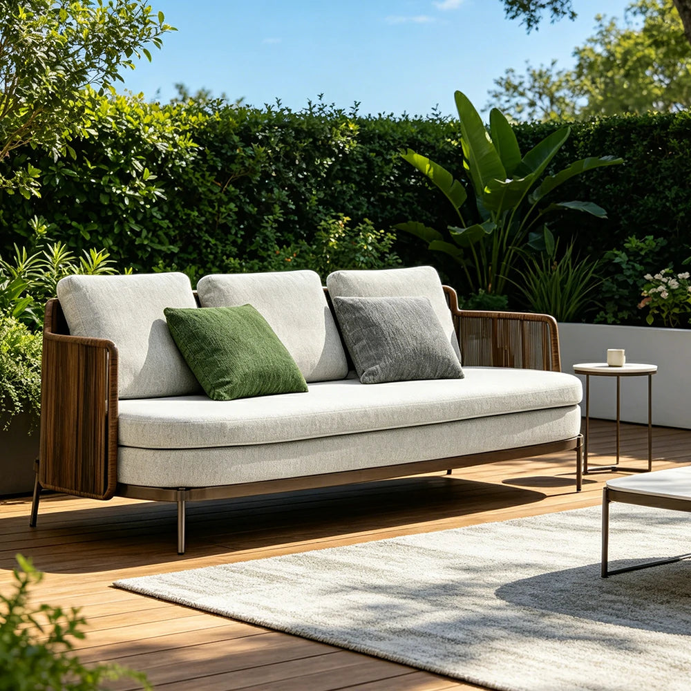 SOLARA Outdoor 3 Seater Sofa with Armrests - Water Repellent Sun Resistant Cushions for Garden Balcony Patio - Grey