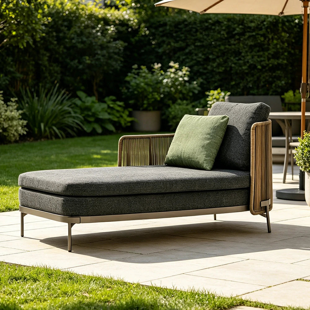 SOLARA Outdoor 3 Seater Chaise Sofa - Water Repellent Sun Resistant Cushions for Garden Balcony Patio - Dark Grey
