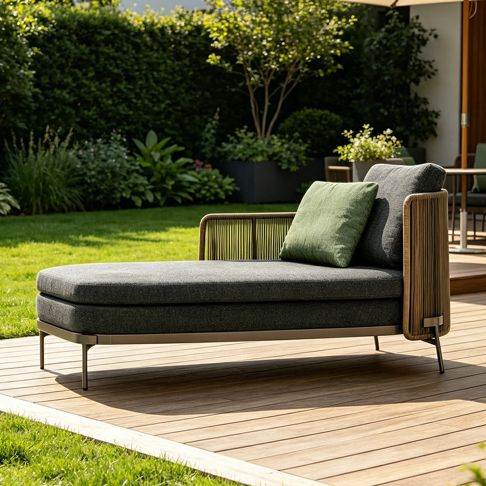 SOLARA Outdoor 3 Seater Chaise Sofa - Water Repellent Sun Resistant Cushions for Garden Balcony Patio - Dark Grey