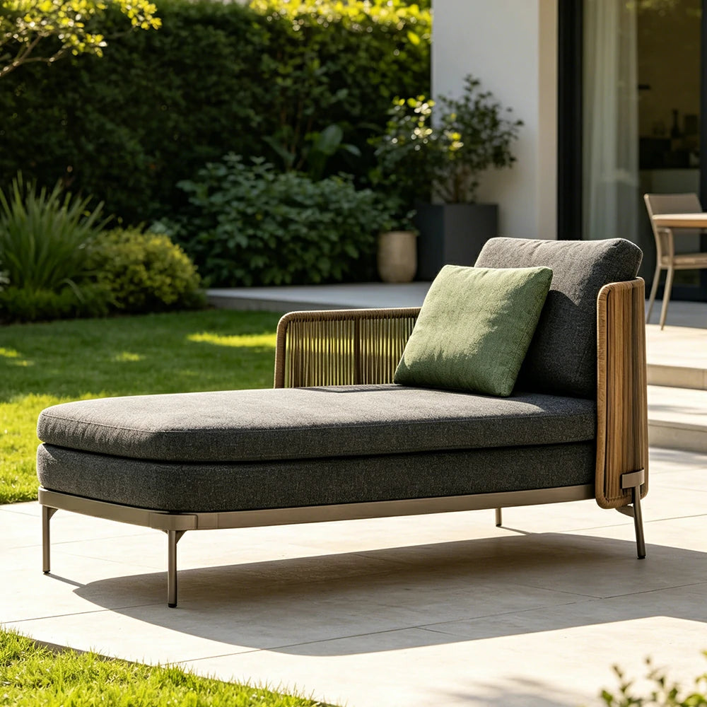SOLARA Outdoor 3 Seater Chaise Sofa - Water Repellent Sun Resistant Cushions for Garden Balcony Patio - Dark Grey