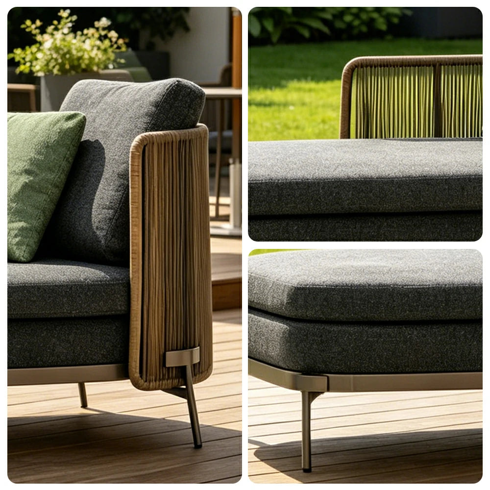 SOLARA Outdoor 3 Seater Chaise Sofa - Water Repellent Sun Resistant Cushions for Garden Balcony Patio - Dark Grey