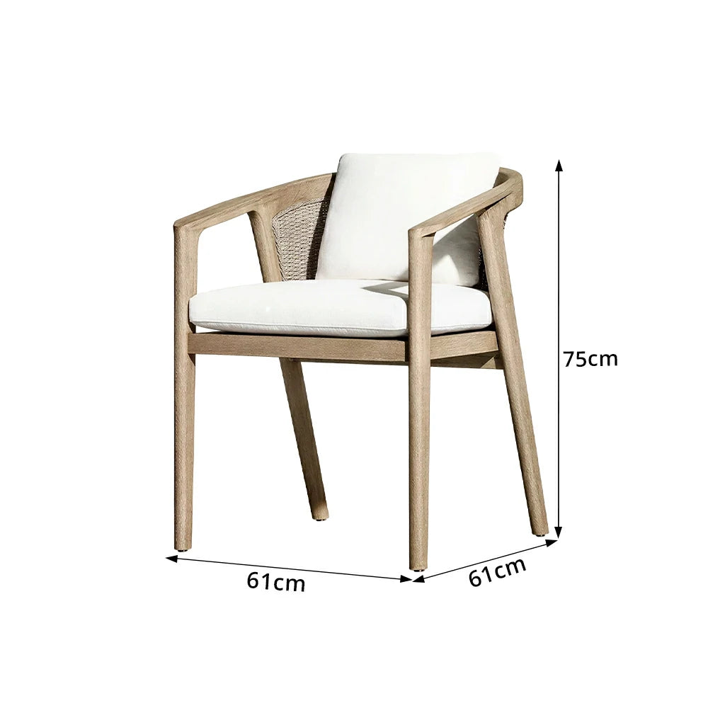 SOLARA Outdoor Armchair with Imported Teak Wood Frame - Water Repellent Cushion for Garden Balcony Patio - White