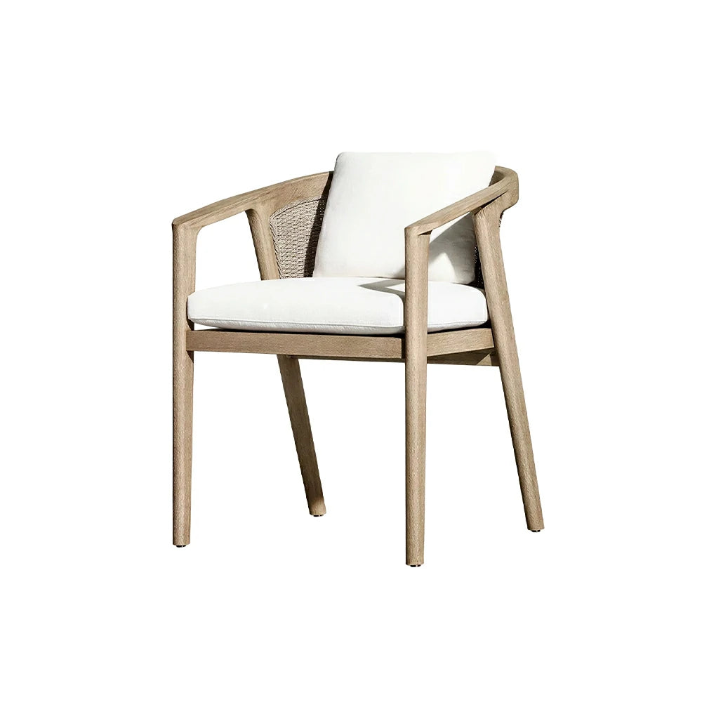 SOLARA Outdoor Armchair with Imported Teak Wood Frame - Water Repellent Cushion for Garden Balcony Patio - White