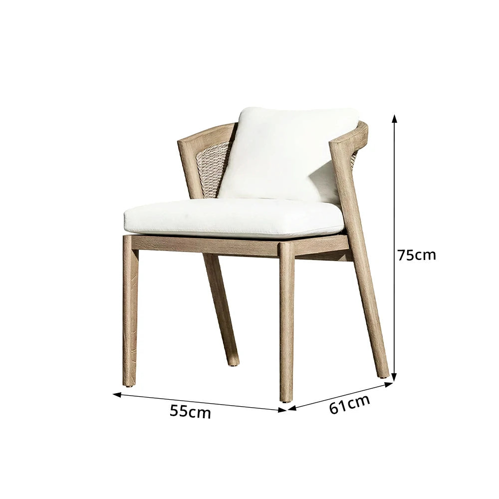 SOLARA Outdoor Armless Chair with Imported Teak Wood Frame - Water Repellent Cushion for Garden Balcony Patio - White