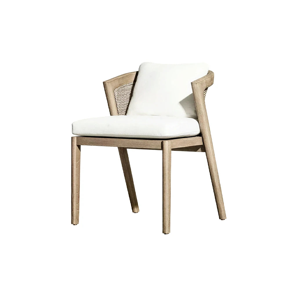 SOLARA Outdoor Armless Chair with Imported Teak Wood Frame - Water Repellent Cushion for Garden Balcony Patio - White