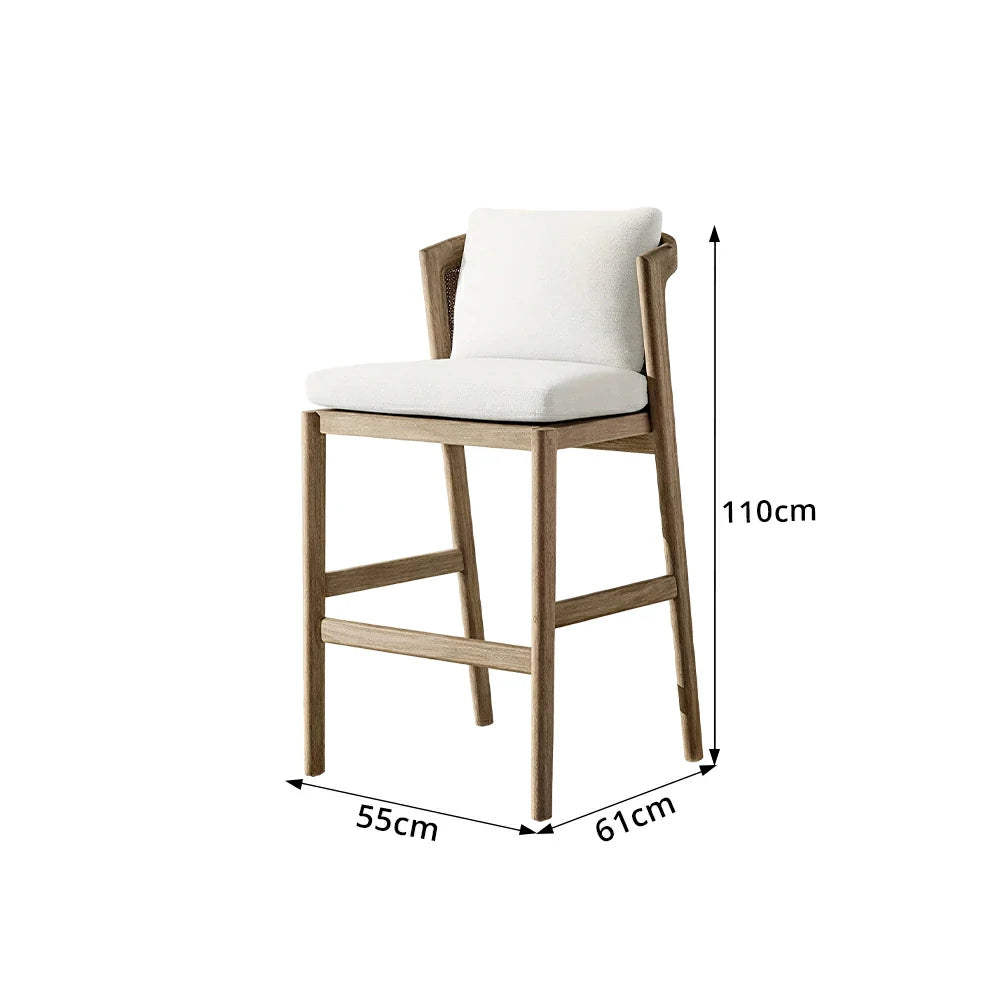 SOLARA Outdoor Bar Chair with Imported Teak Wood Frame - Water Repellent Cushion for Garden Balcony Patio - White