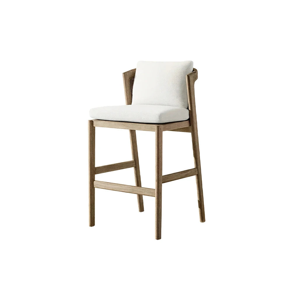 SOLARA Outdoor Bar Chair with Imported Teak Wood Frame - Water Repellent Cushion for Garden Balcony Patio - White