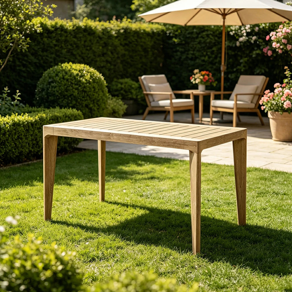 SOLARA Outdoor 1.4M Bar Table with Imported Teak Wood Frame - Slatted Top for Garden Balcony Patio - Natural